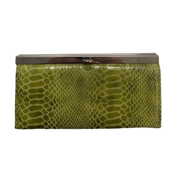 Vintage Green Snake Print Clutch Wallet With Metal Frame - Picture 3 of 5